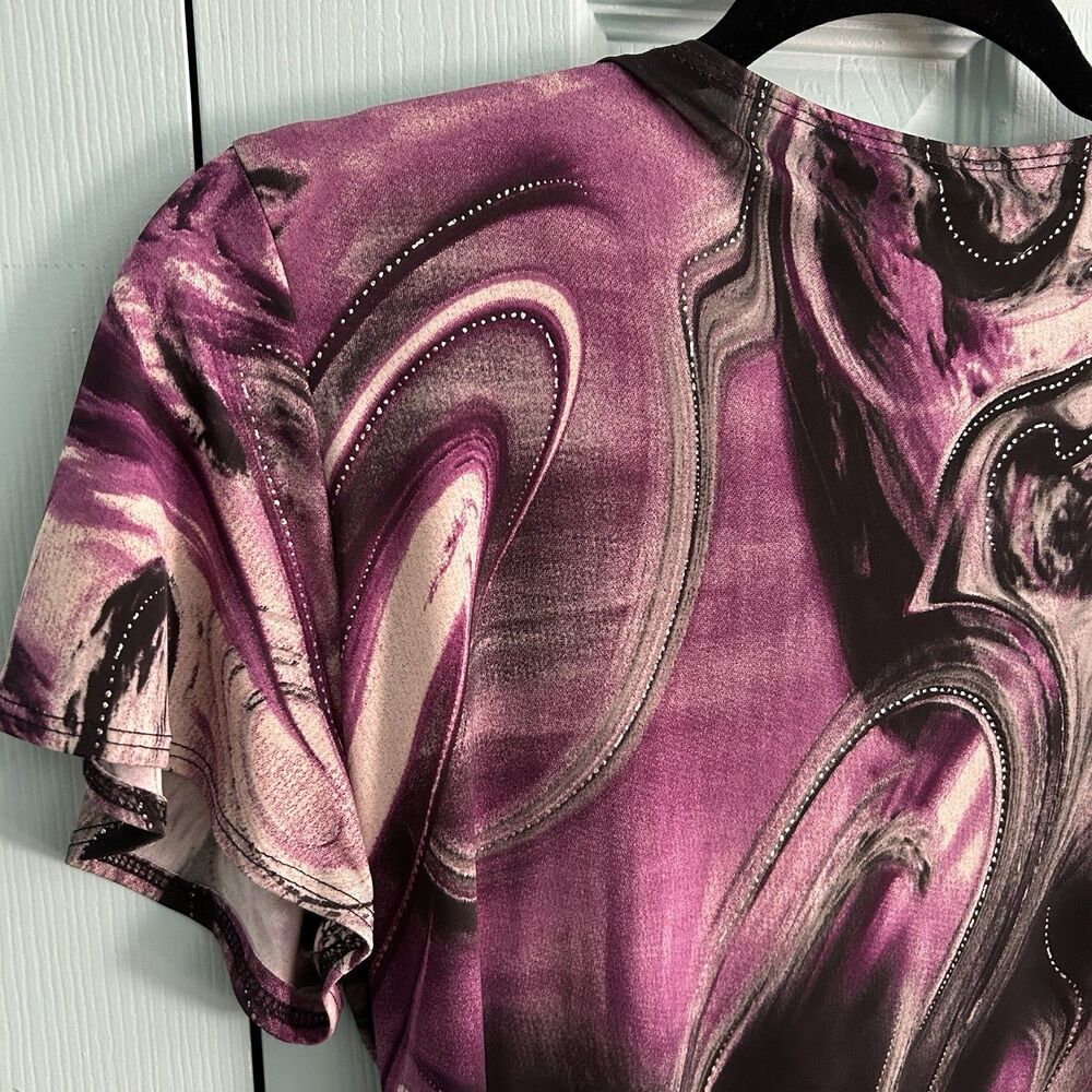 Y2K Dressbarn Womens Purple‎ Black Draped Blouse Top Med Fairygrunge Whimsigoth - Picture 9 of 10
